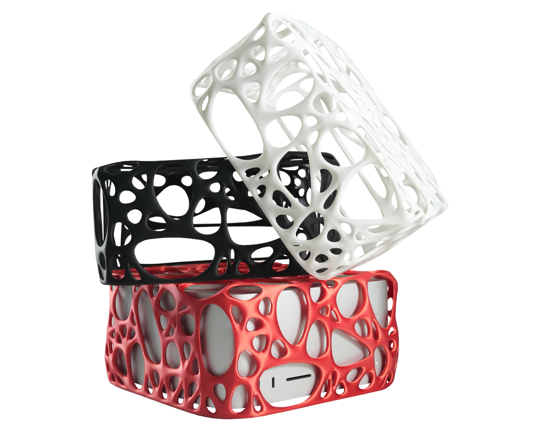 Stacked EXO 01 enclosures in multiple finishes from the PNG product photo set